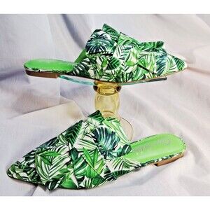 Cape Robbin Carolyn Knot Slip On Point Toe Flat Mules Green Palm Fern Size 8